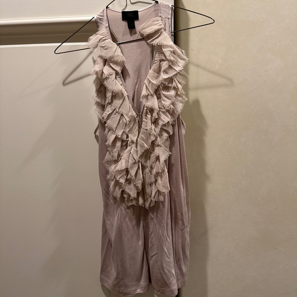 Knit sleeveless racerback top with ruffle front Fits Size Small